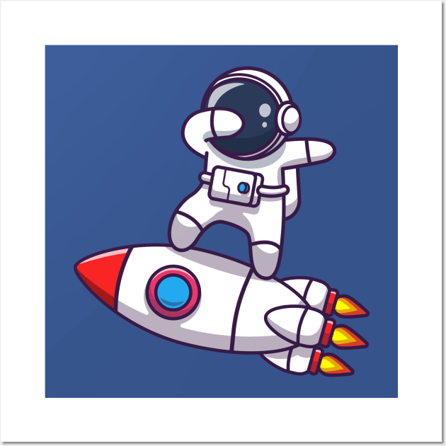 Cute Astronaut Dabbing On Rocket Cartoon Wall Art by Catalyst Labs